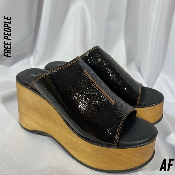 FREE PEOPLE GABRIELA CLOG NEW SIZE 38 BLACK PATENT LEATHER - Picture 1 of 7